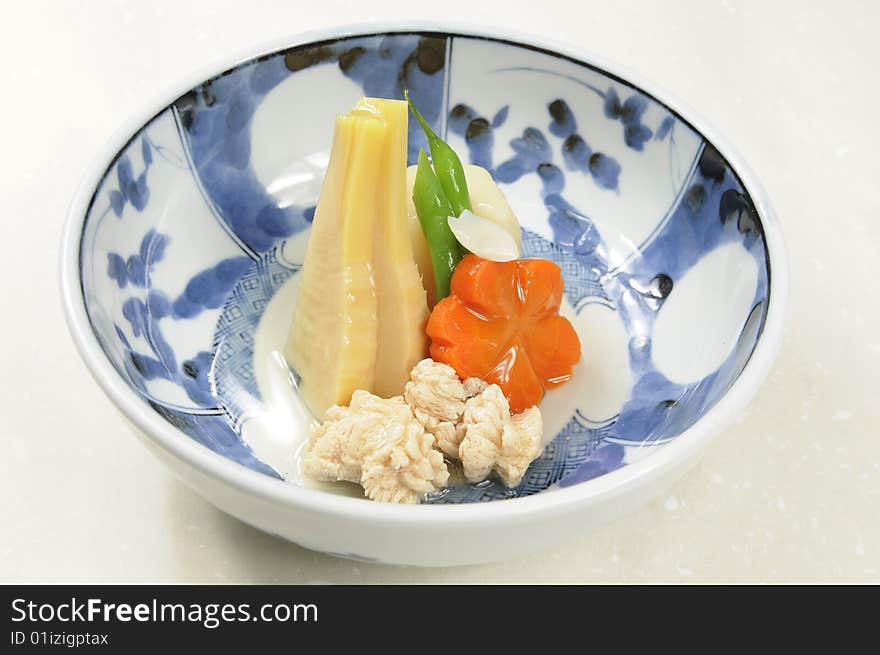 Japanese food on a white table