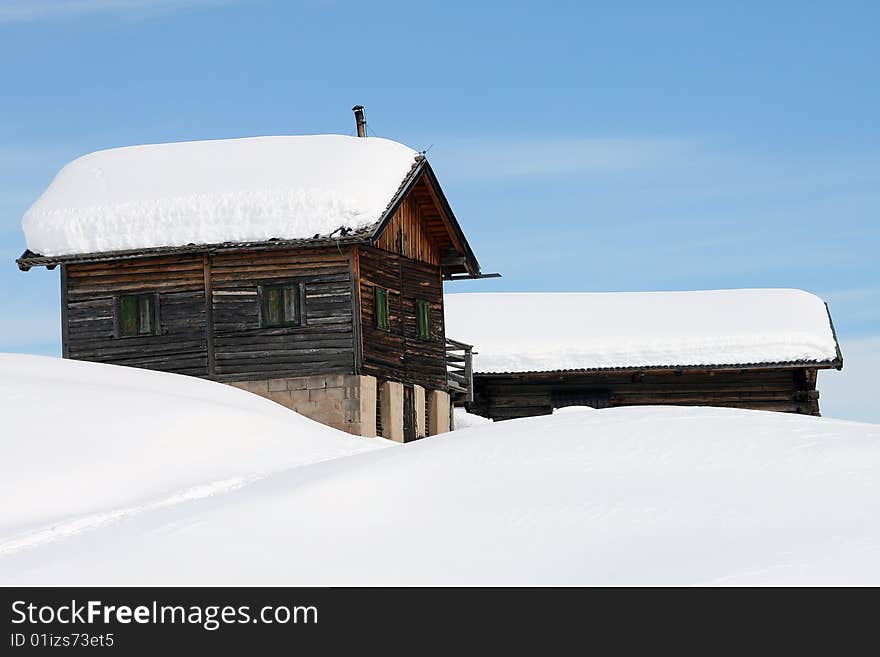 Mountain landscape, snow, chalet