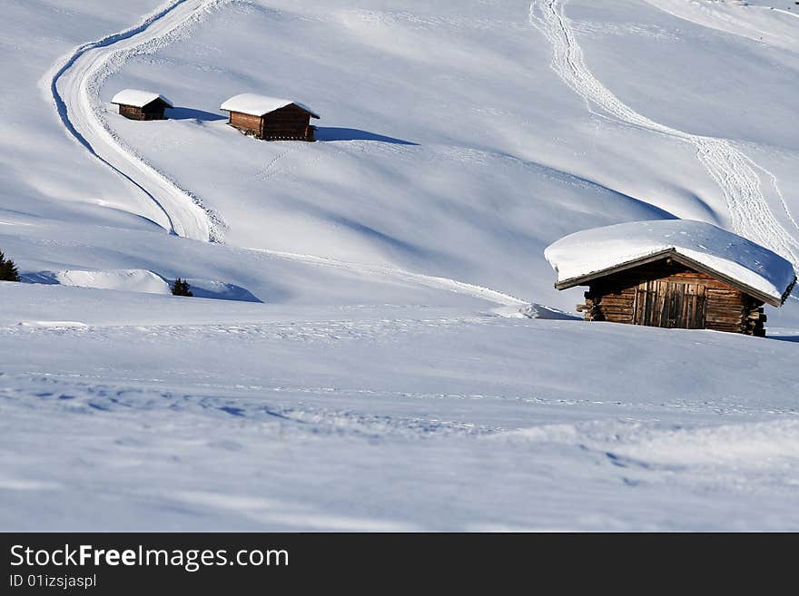 Mountain landscape, snow, chalet