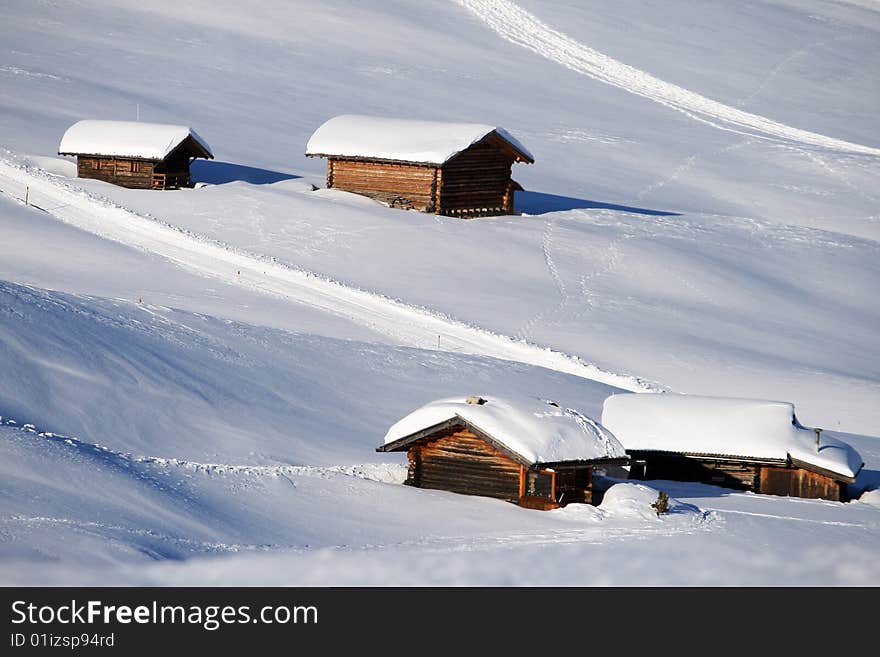 Mountain landscape, snow, chalet