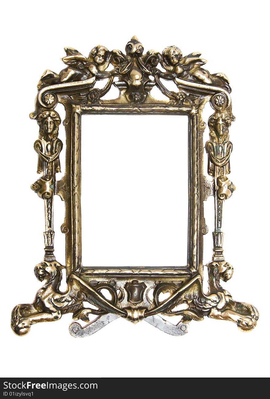 Old gold frame on white background