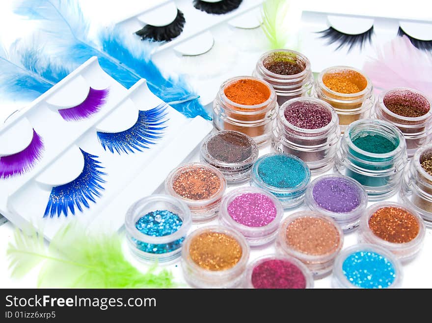 Make- up set on white background. Make- up set on white background