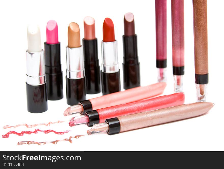 Make- up set on white background. Make- up set on white background