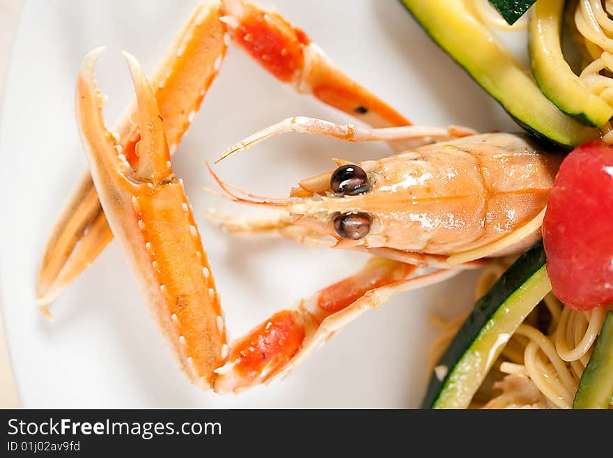 Italian pasta with seafood on a plate