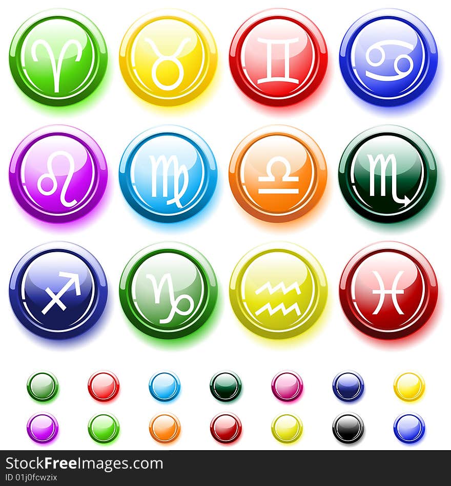 Glossy buttons with zodiac signs isolated on white. Additional vector format in EPS (v.8).