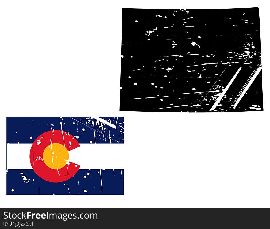 Vector illustration of distressed colorado map and state flag. the style is grunge and aged. Vector illustration of distressed colorado map and state flag. the style is grunge and aged.