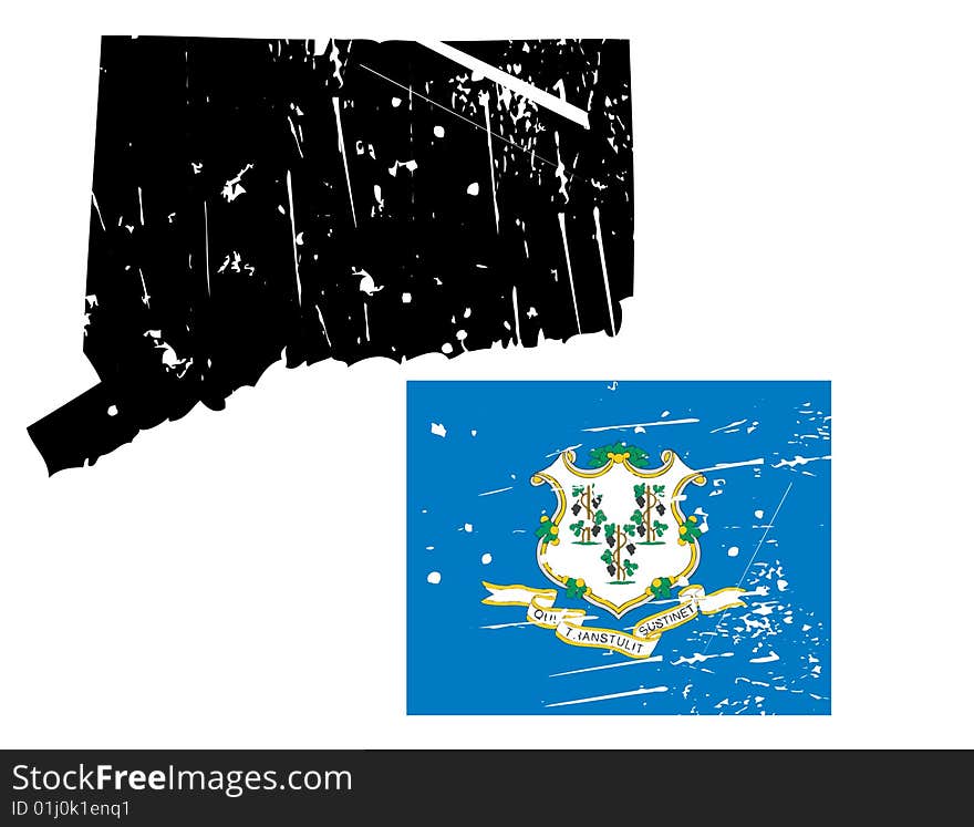 Vector illustration of distressed connecticut map and state flag. the style is grunge and aged. Vector illustration of distressed connecticut map and state flag. the style is grunge and aged.