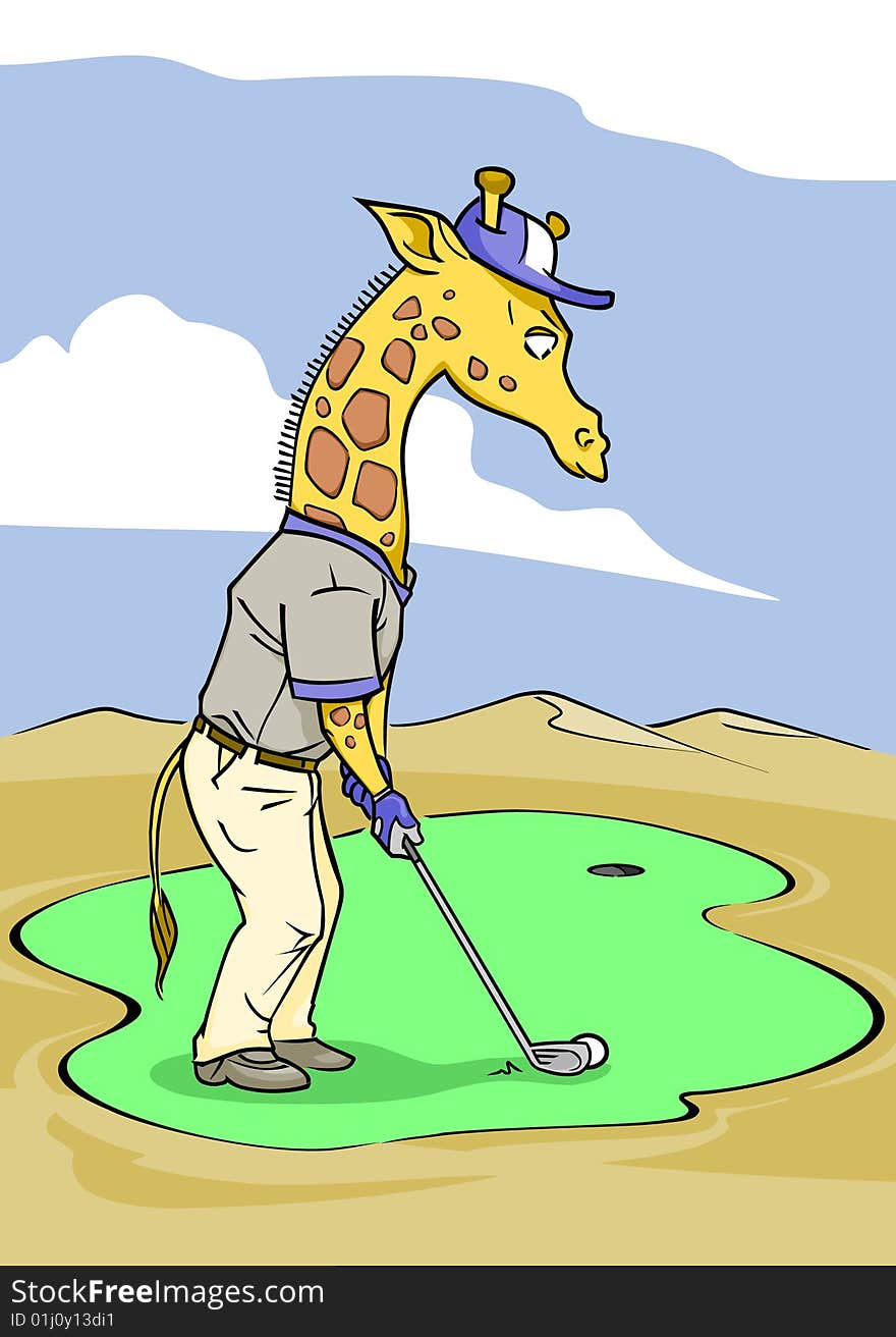 Giraffe playing a game of golf. Giraffe playing a game of golf.