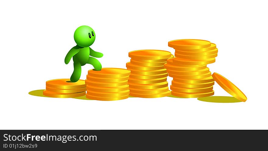 Illustration of green man and money. Illustration of green man and money