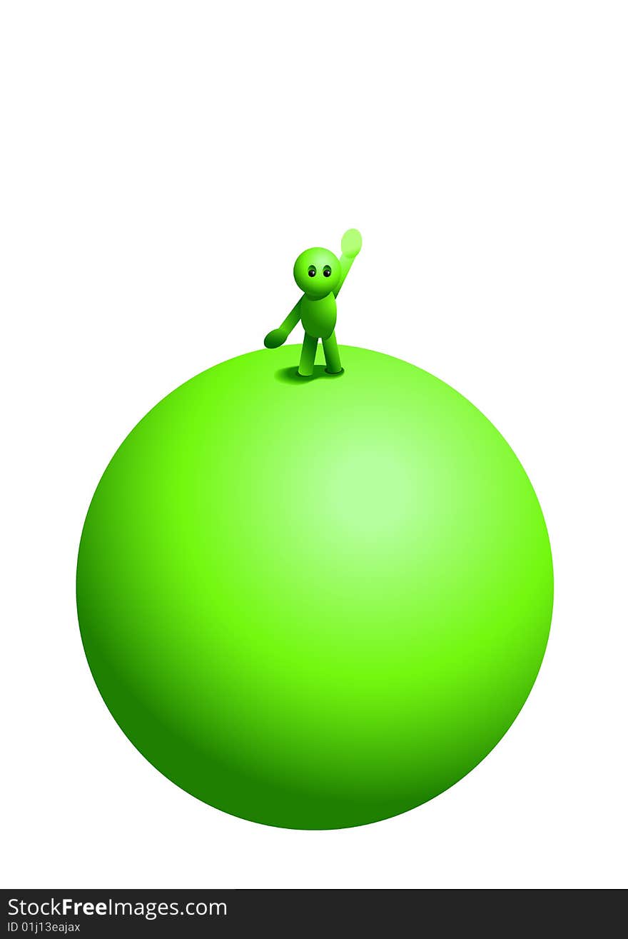 Illustration of green man and green sphere. Illustration of green man and green sphere