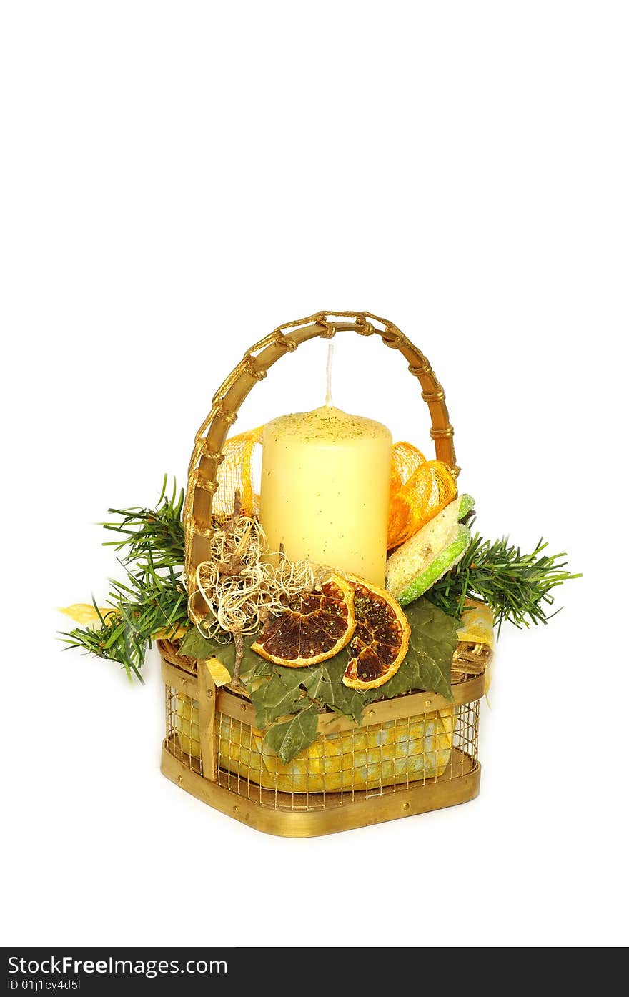 A wicker basket and candle home decoration