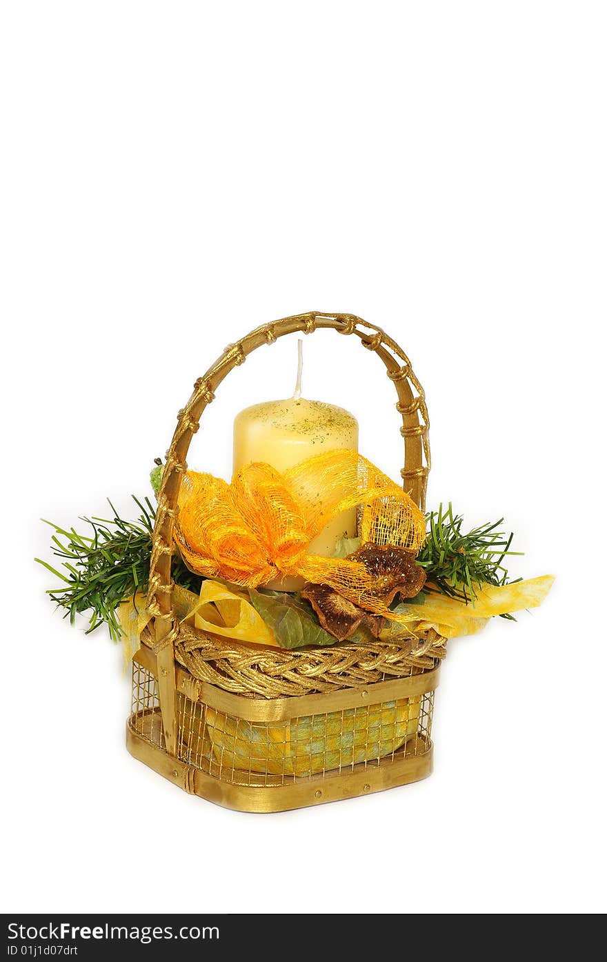 A wicker basket and candle home decoration