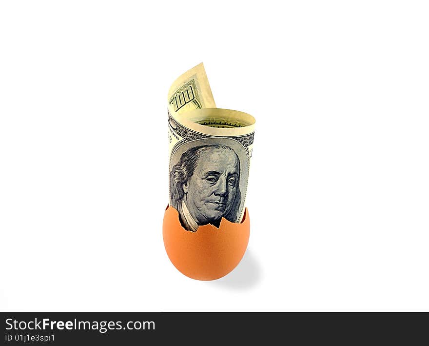 One hundred dollars in egg shell isolated over white with clipping path. One hundred dollars in egg shell isolated over white with clipping path.