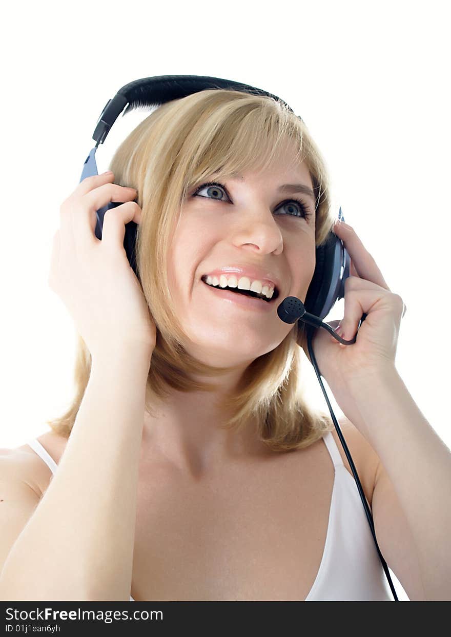 Business customer operator smiling woman. Business customer operator smiling woman