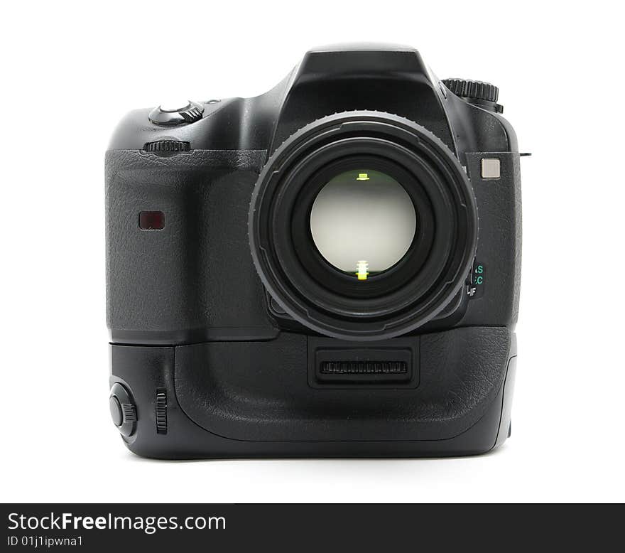 Black digital camera isolated on a white