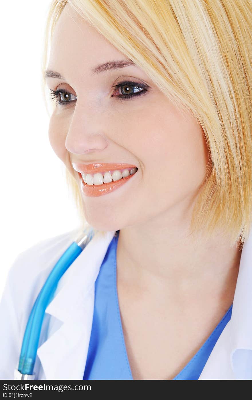 Profile portrait of beauty young female doctor with stethoscope