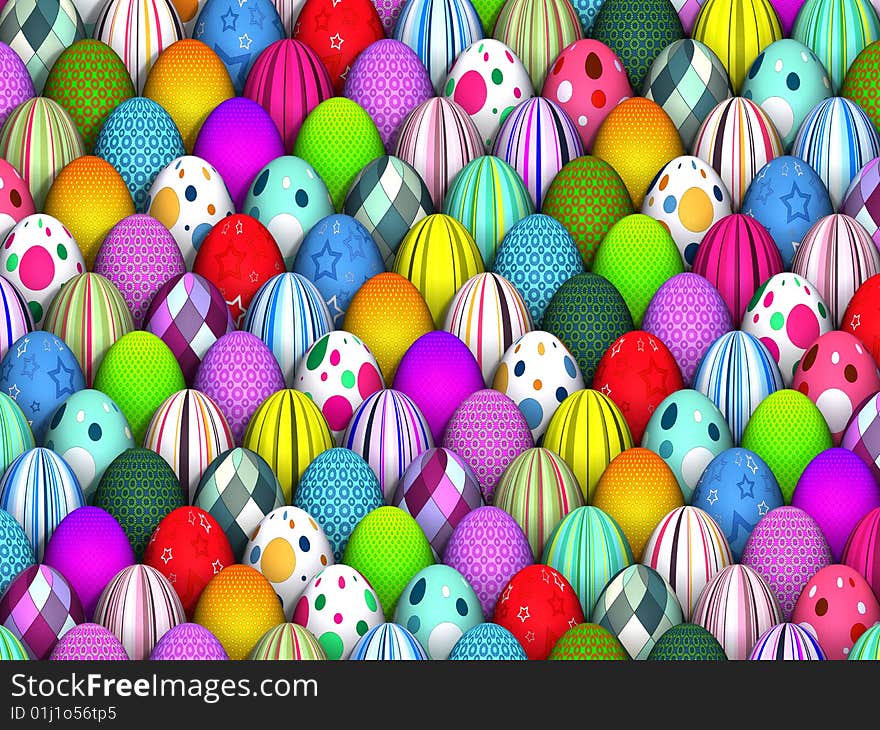 Easter Egg Background made up of many different and colorful Easter eggs.