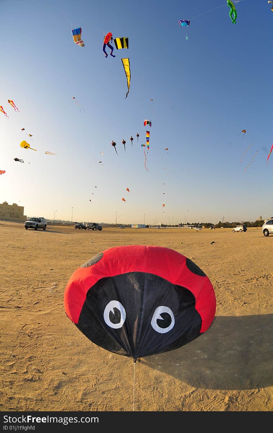 Buhamad Kites Team playing kites in Kuwait beach in winter 2009