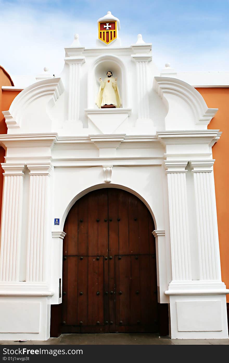 The exterior doors of a beautiful colonial church in Trujillo Peru. The exterior doors of a beautiful colonial church in Trujillo Peru