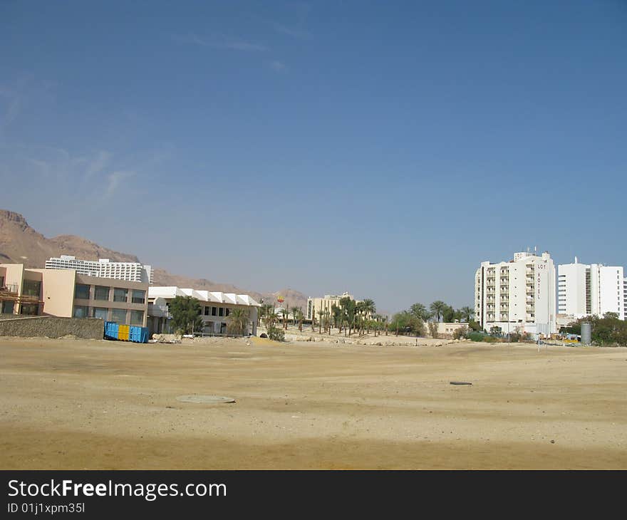 View of hotels by tht Dead sea Israel. View of hotels by tht Dead sea Israel