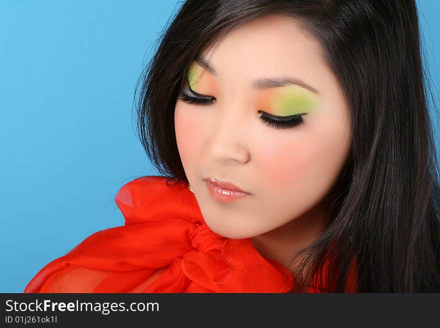 Asian woman on white background