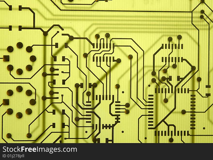 Green striped electronics circuit details in plate. Green striped electronics circuit details in plate