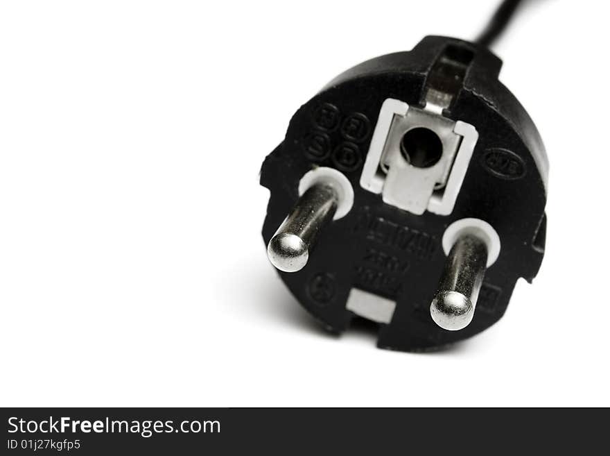 Black power plug isolated on white background. Power off.