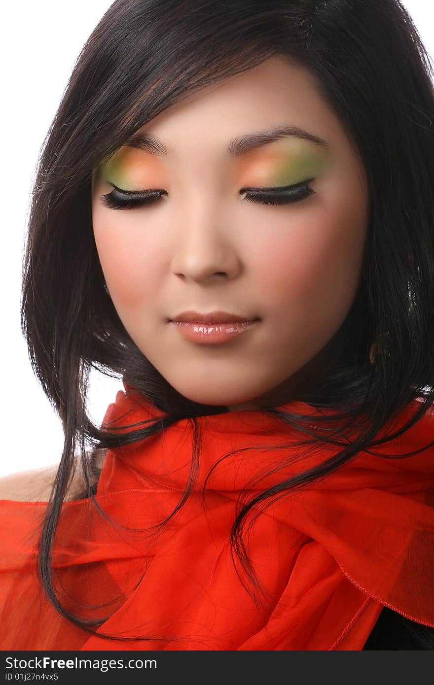 Asian woman on white background