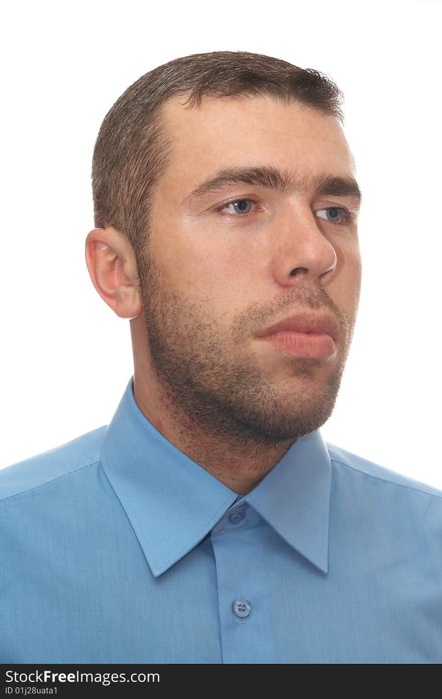 Thoughtful young man over white background