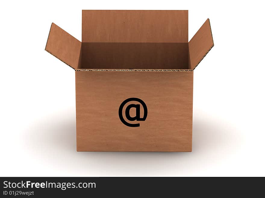 Cardboard with email symbol - isolated 3d render