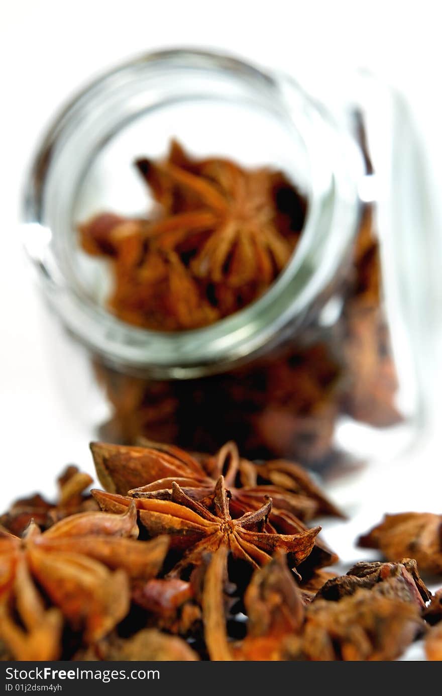 Close up anise star with white background. Close up anise star with white background