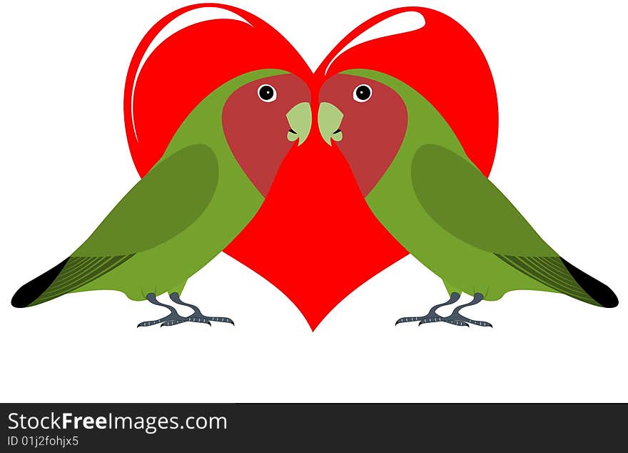 A pair of lovebirds with heart