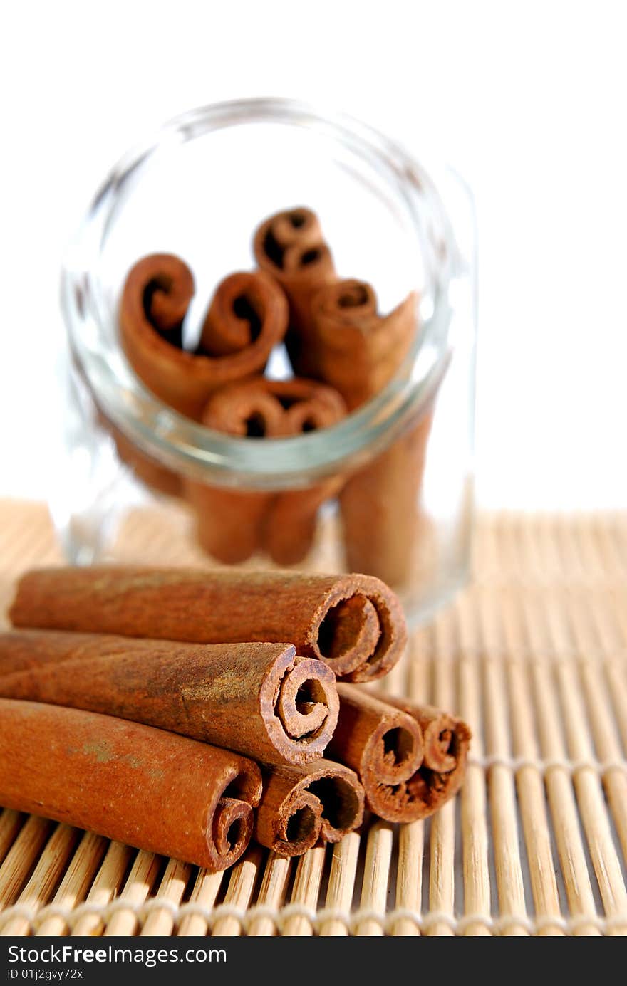 Cinnamon Stick in transparent container. Cinnamon Stick in transparent container