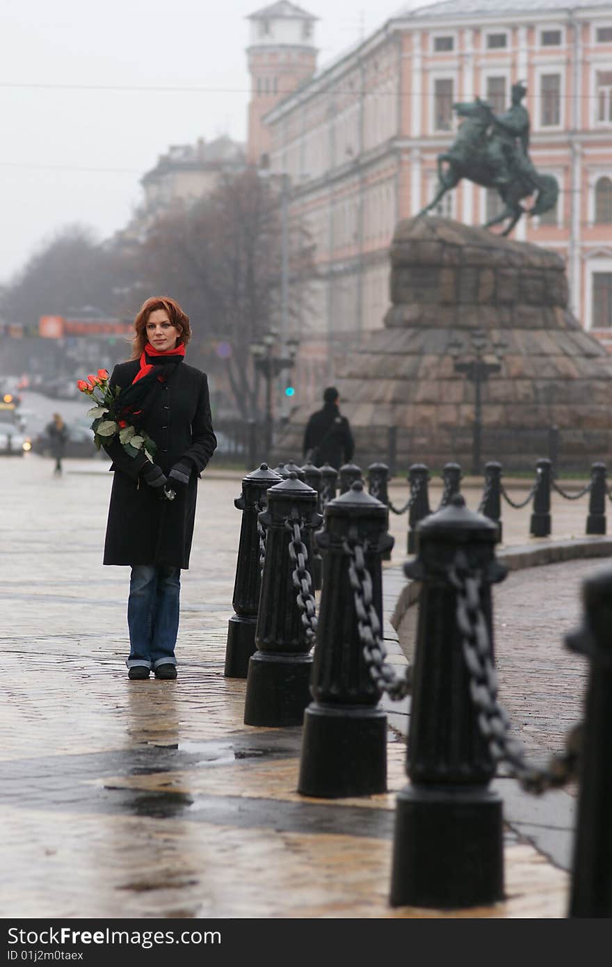 Young beautiful woman on a street. Young beautiful woman on a street