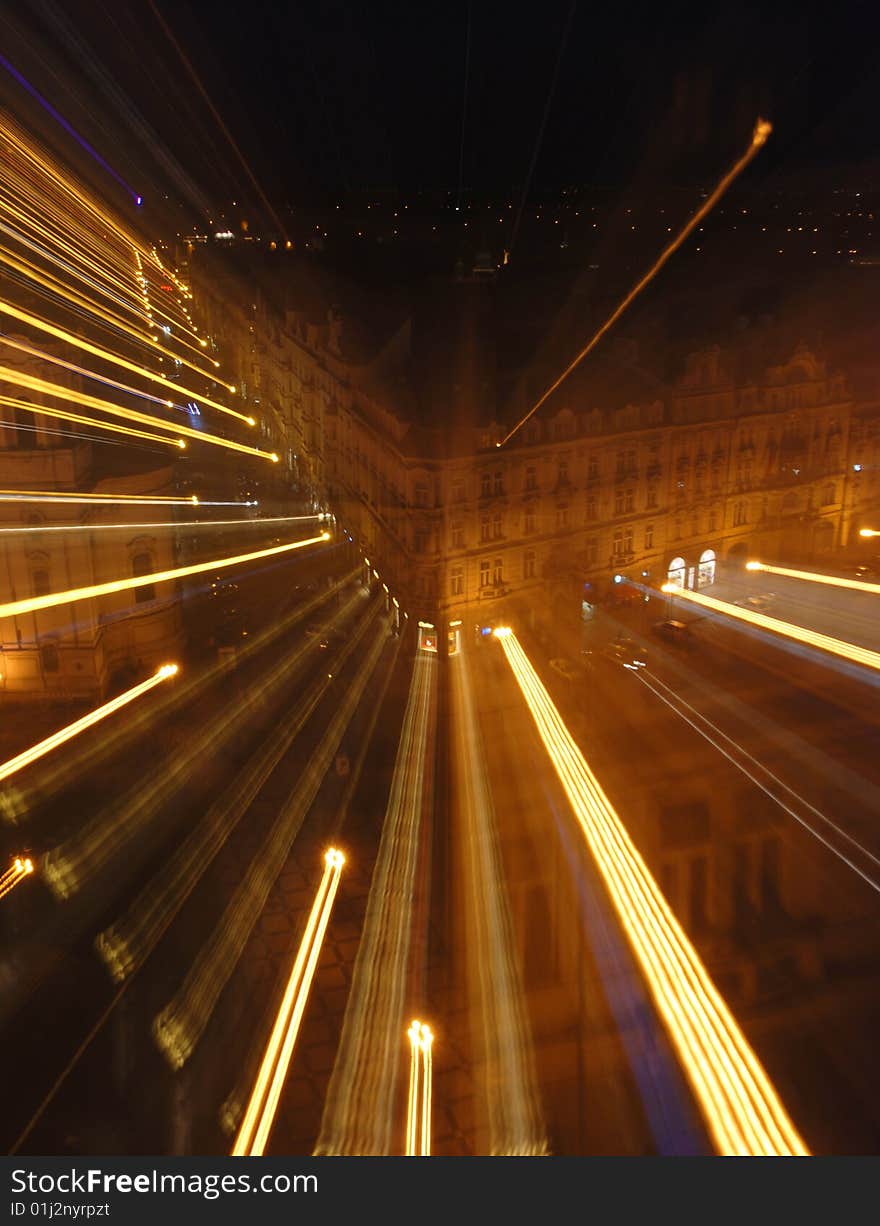 Light wave coming from building windows. Building is located at old twon Center in Prague. Light wave coming from building windows. Building is located at old twon Center in Prague