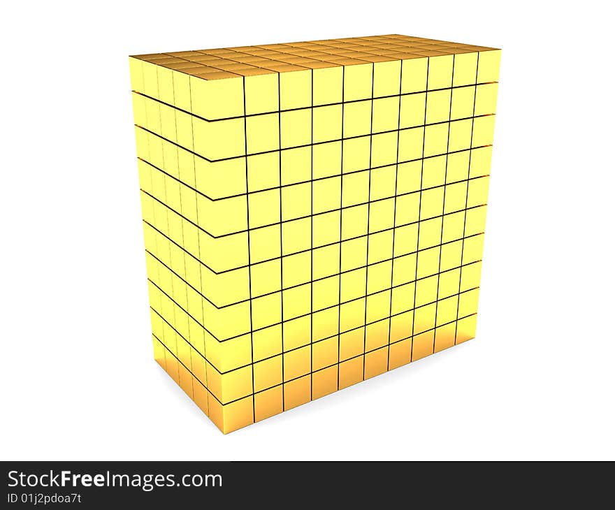 Abstract 3d illustration of golden box built from blocks. Abstract 3d illustration of golden box built from blocks