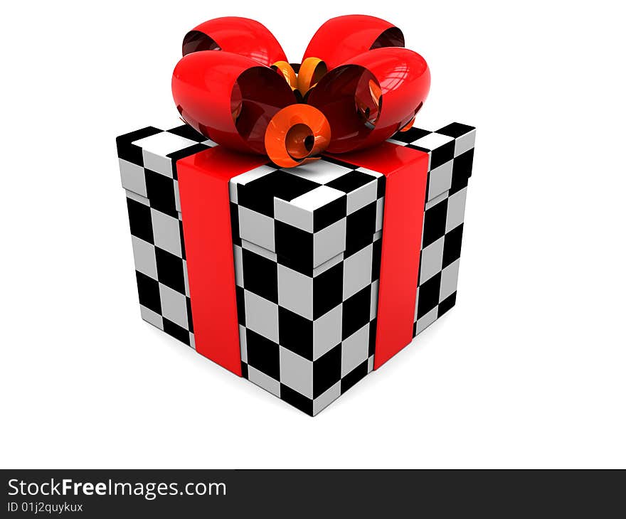 3d illustration of present box over white background