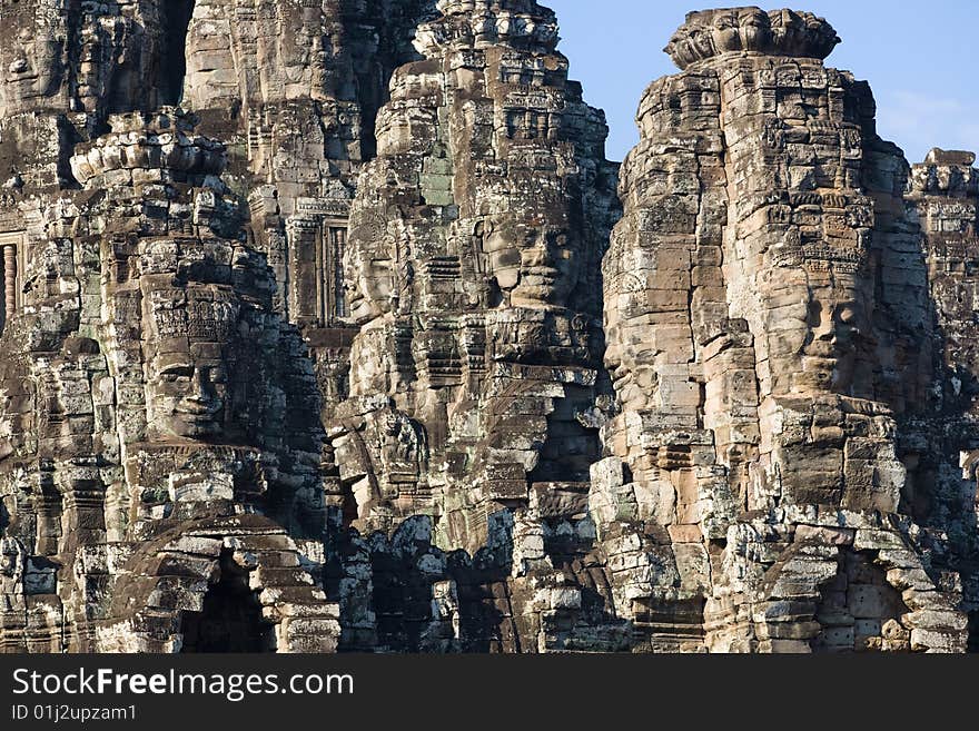 Smiling faces in the Temple of Bayon,Bayon is most famous place, built in the 13th century as the centre of Angkor Thom. Smiling faces in the Temple of Bayon,Bayon is most famous place, built in the 13th century as the centre of Angkor Thom.