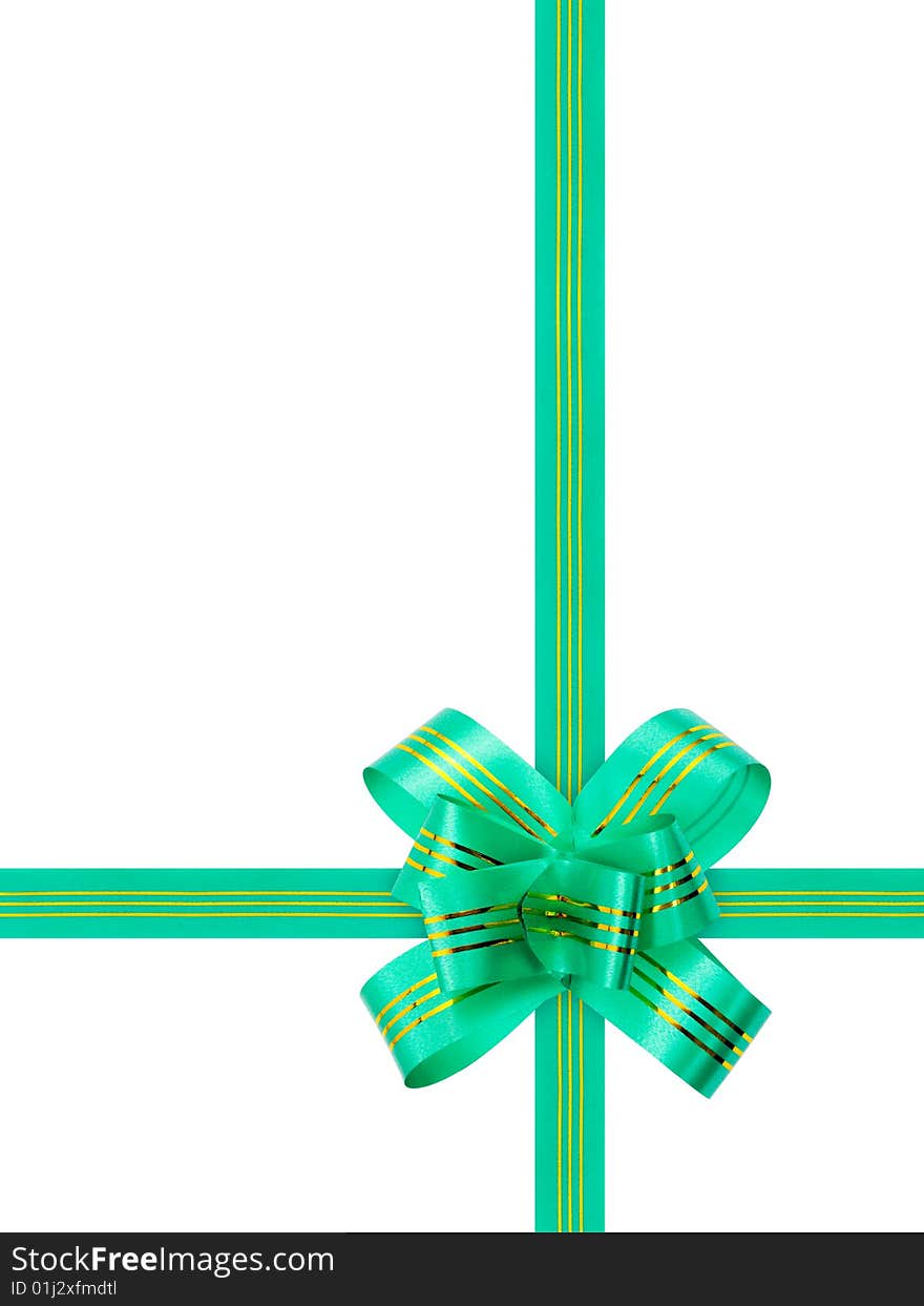 Green bow and ribbon isolated on white background