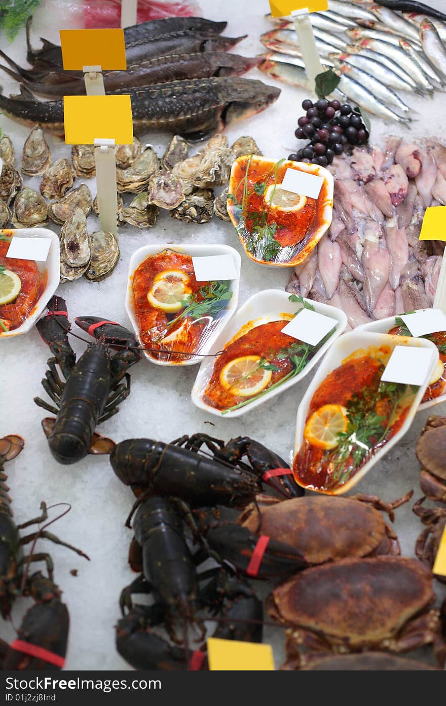 Many Seafood in modern shop. Many Seafood in modern shop