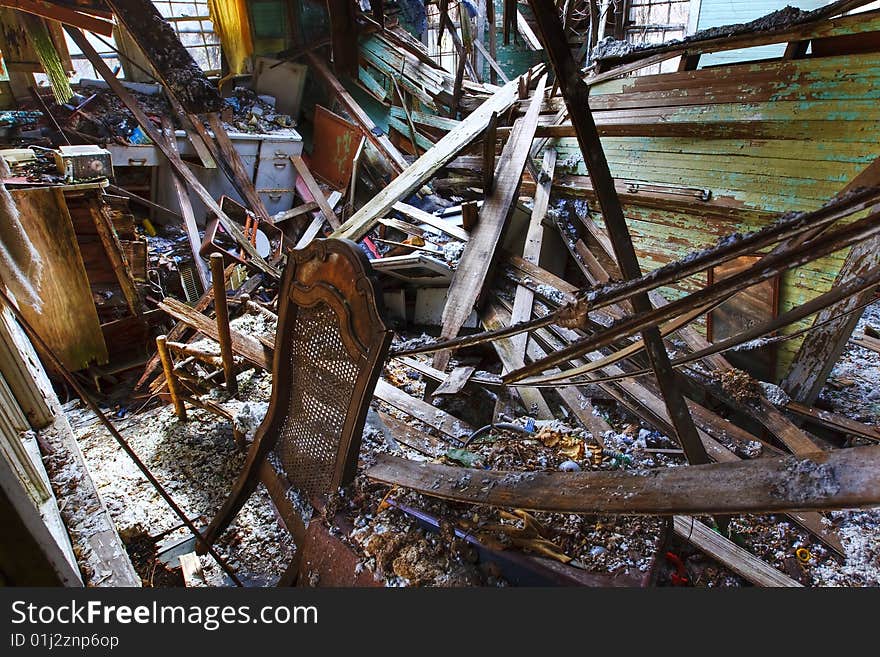 An old, abandoned rundown house