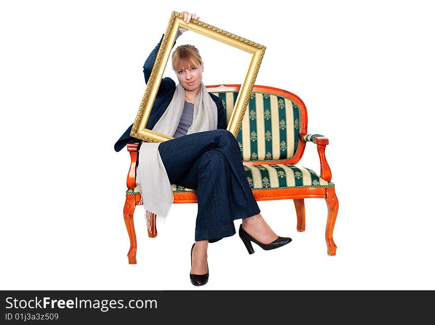 Portrait of female on a white background in studio. Portrait of female on a white background in studio