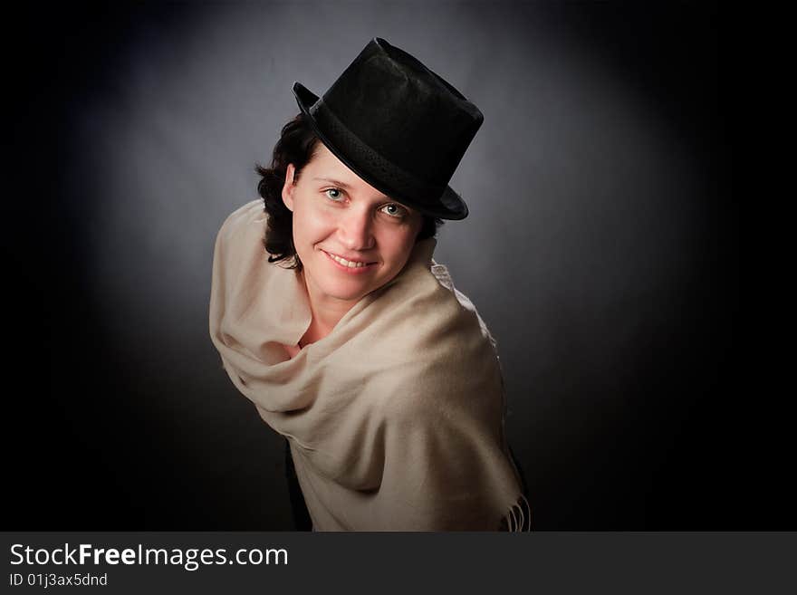 Portrait of female on a grey background in studio