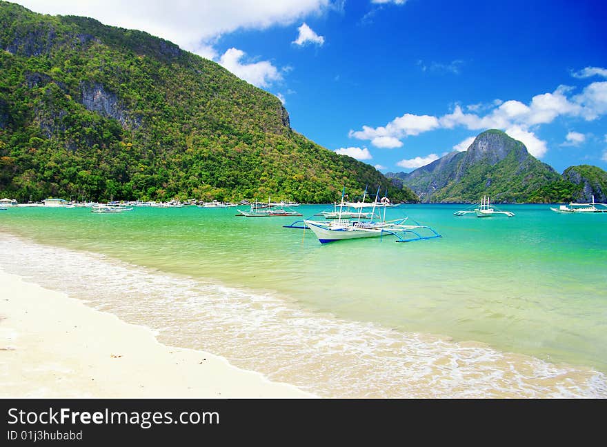 Beautiful tropical landscape with rocky islands view. Beautiful tropical landscape with rocky islands view