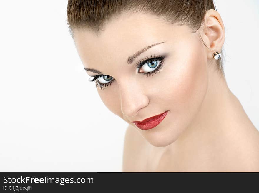 Portrait of the beautiful girl with the bright make-up, isolated. Portrait of the beautiful girl with the bright make-up, isolated