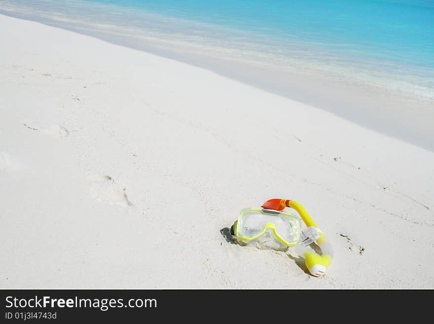 Snorkel equipment on a tropical beach. Snorkel equipment on a tropical beach