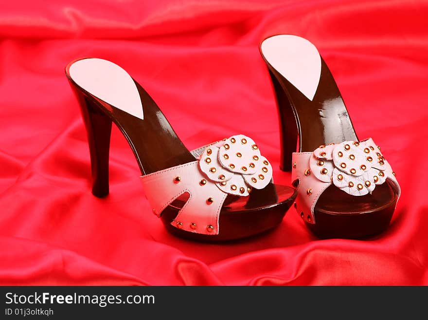 Woman shoes on satin