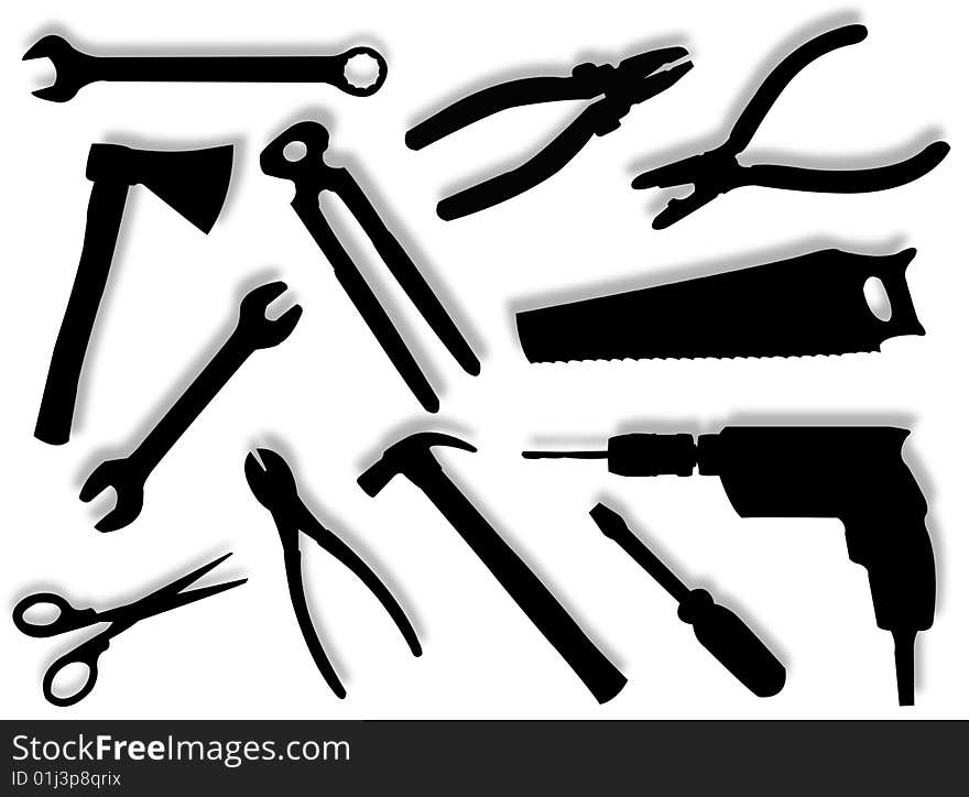 Tools silhouettes as symbol of job and work