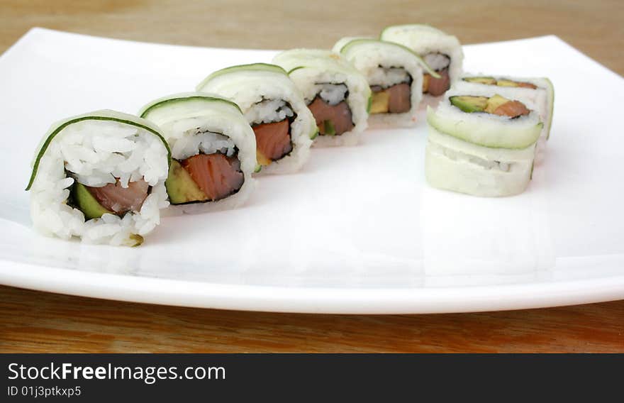 Sushi roll on a bright background