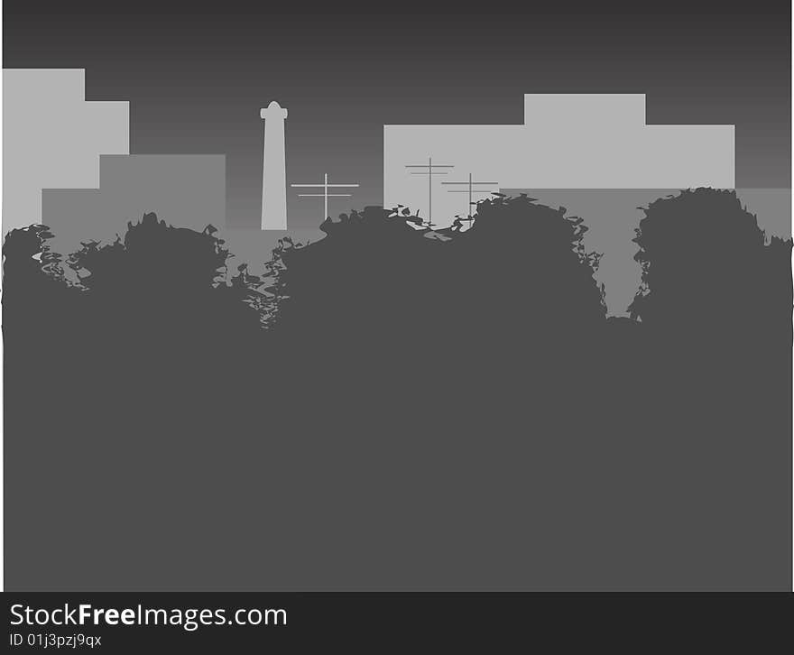 City night outline with trees. AI file is attached.